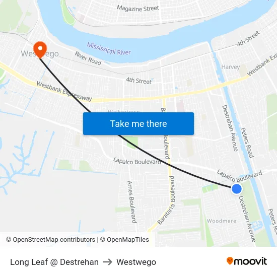Long Leaf @ Destrehan to Westwego map
