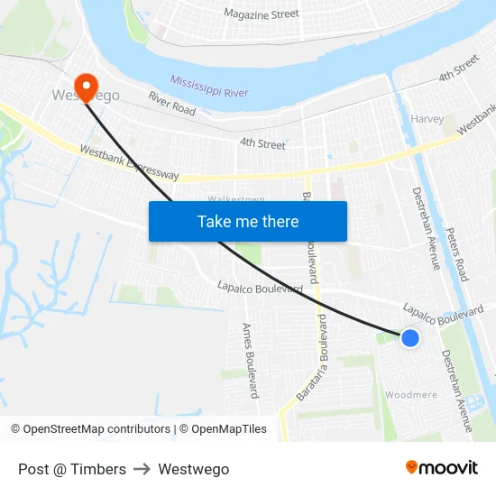 Post @ Timbers to Westwego map