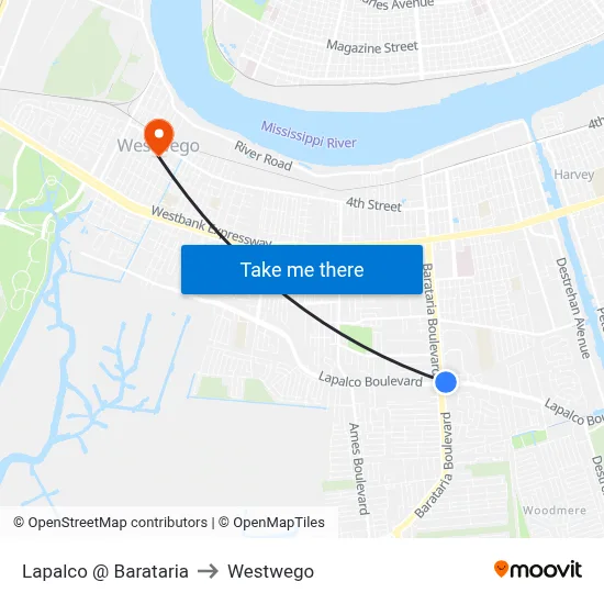 Lapalco @ Barataria to Westwego map