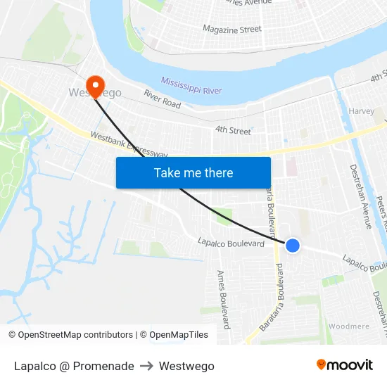 Lapalco @ Promenade to Westwego map
