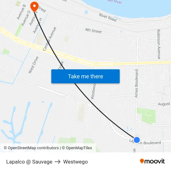 Lapalco @ Sauvage to Westwego map