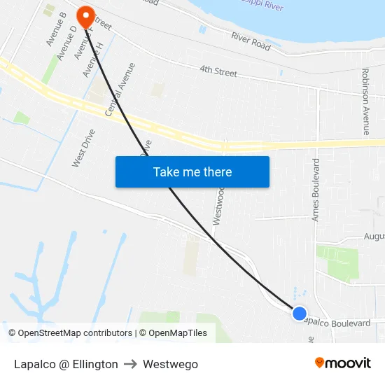 Lapalco @ Ellington to Westwego map