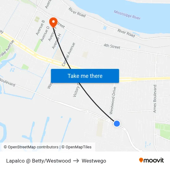 Lapalco @ Betty/Westwood to Westwego map