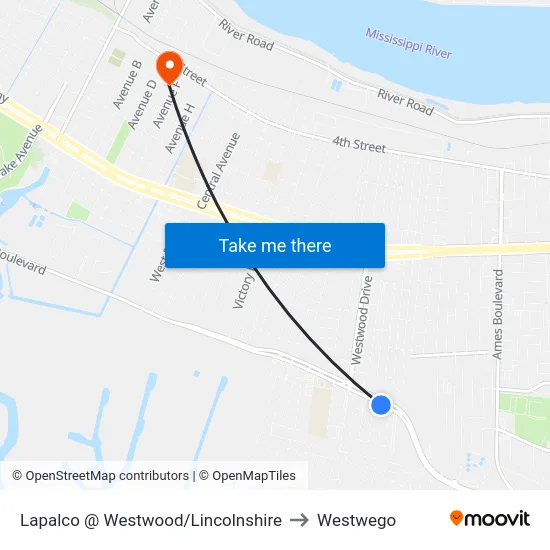 Lapalco @ Westwood/Lincolnshire to Westwego map