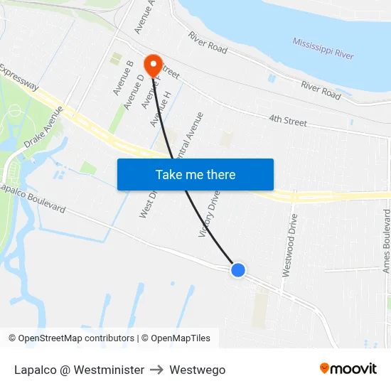Lapalco @ Westminister to Westwego map