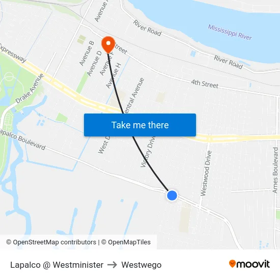 Lapalco @ Westminister to Westwego map