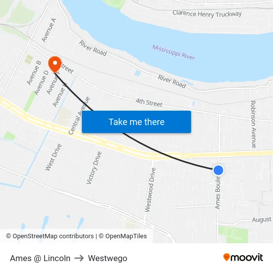 Ames @ Lincoln to Westwego map
