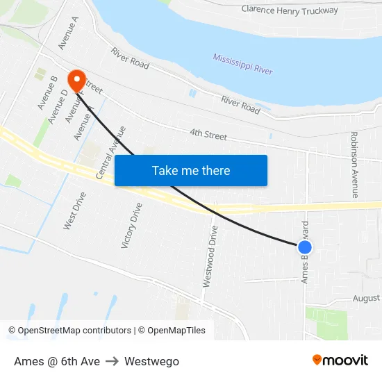 Ames @ 6th Ave to Westwego map