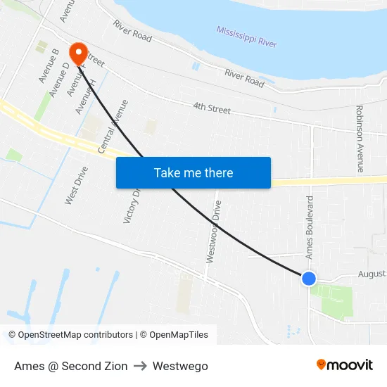 Ames @ Second Zion to Westwego map