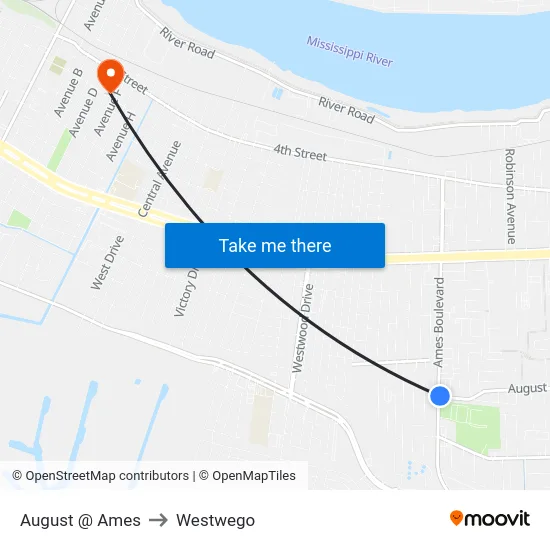 August @ Ames to Westwego map
