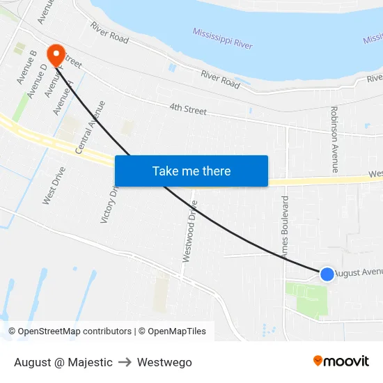 August @ Majestic to Westwego map