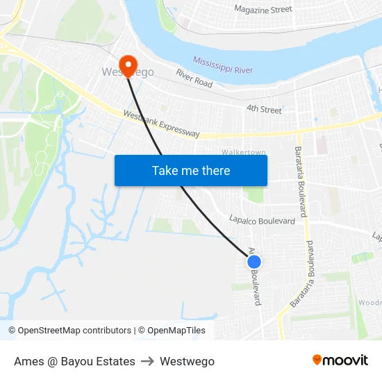 Ames @ Bayou Estates to Westwego map