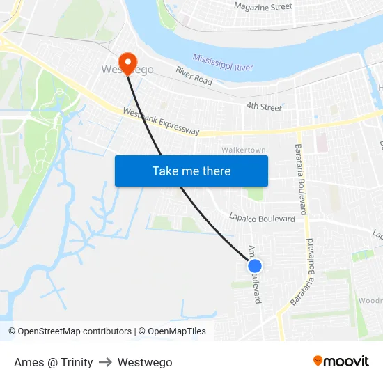 Ames @ Trinity to Westwego map