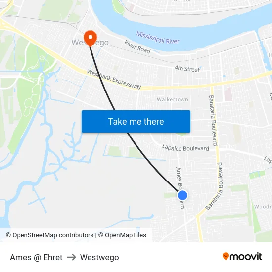Ames @ Ehret to Westwego map