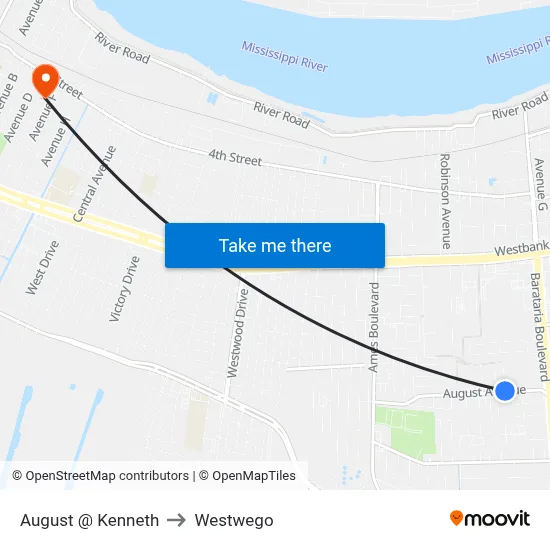 August @ Kenneth to Westwego map
