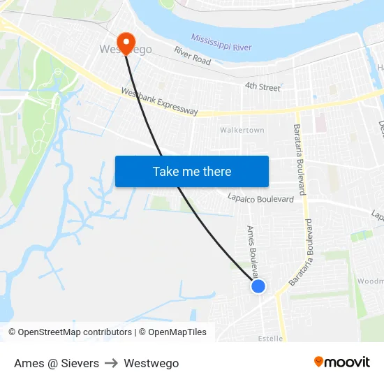 Ames @ Sievers to Westwego map