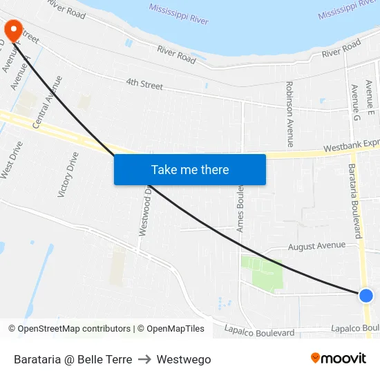 Barataria @ Belle Terre to Westwego map