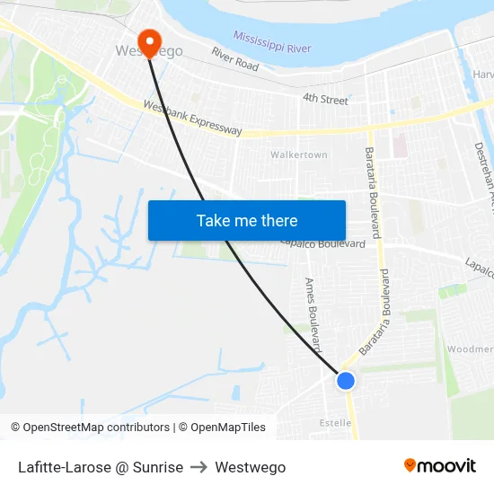 Lafitte-Larose @ Sunrise to Westwego map