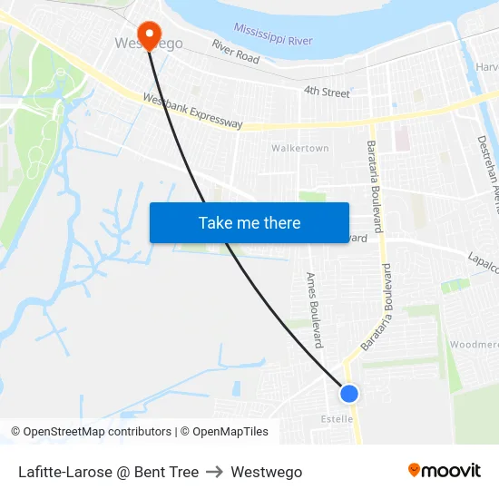 Lafitte-Larose @ Bent Tree to Westwego map