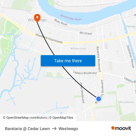 Barataria @ Cedar Lawn to Westwego map