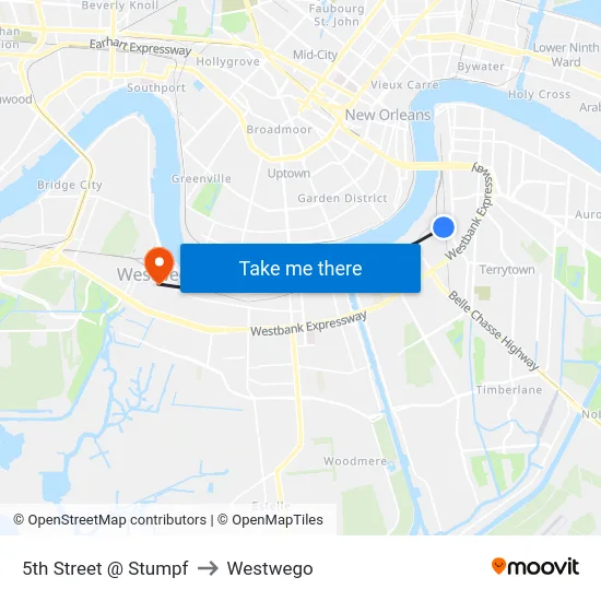 5th Street @ Stumpf to Westwego map