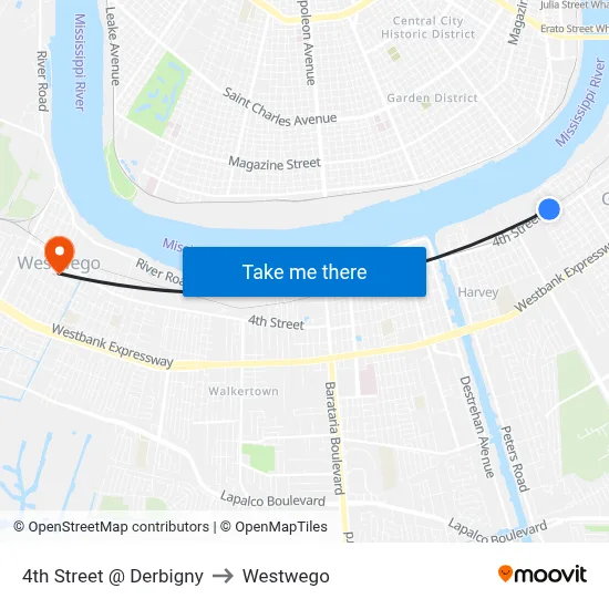 4th Street @ Derbigny to Westwego map