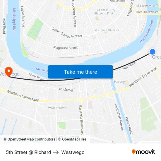 5th Street @ Richard to Westwego map