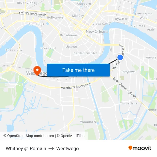 Whitney @ Romain to Westwego map