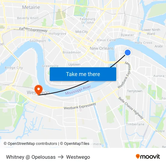 Whitney @ Opelousas to Westwego map