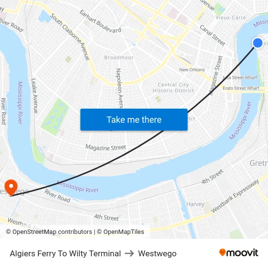 Algiers Ferry To Wilty Terminal to Westwego map