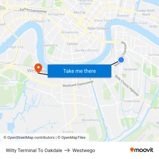 Wilty Terminal To Oakdale to Westwego map