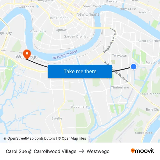 Carol Sue @ Carrollwood Village to Westwego map
