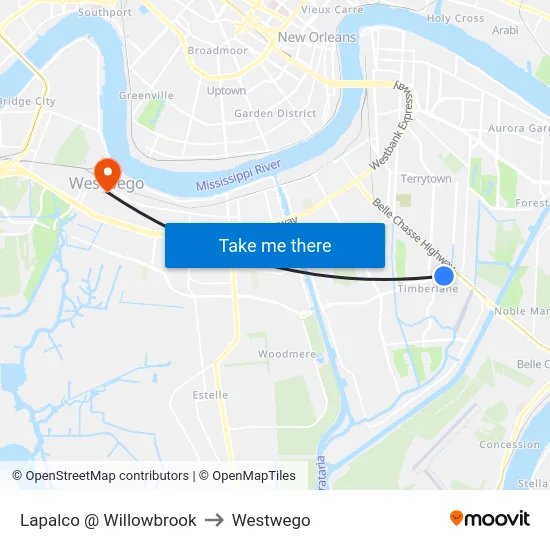 Lapalco @ Willowbrook to Westwego map