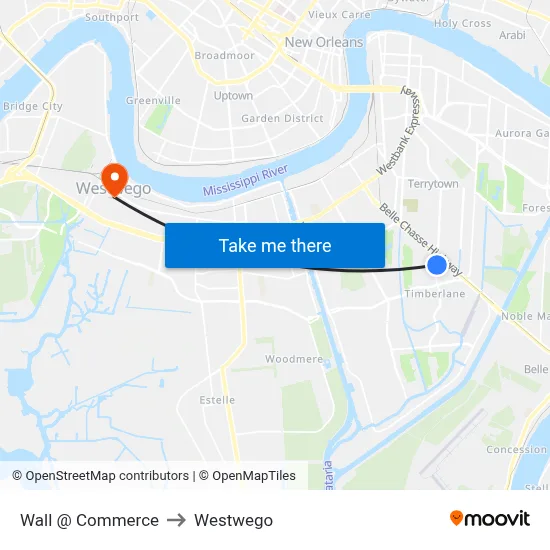 Wall @ Commerce to Westwego map