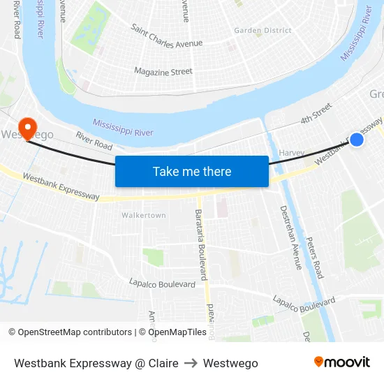 Westbank Expressway @ Claire to Westwego map