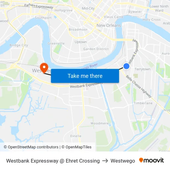 Westbank Expressway @ Ehret Crossing to Westwego map