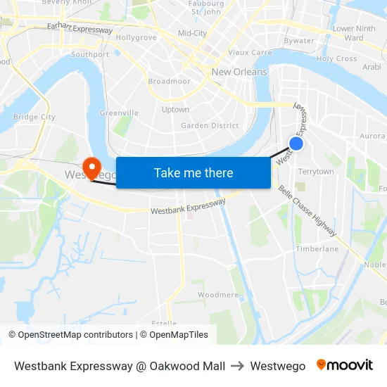 Westbank Expressway @ Oakwood Mall to Westwego map