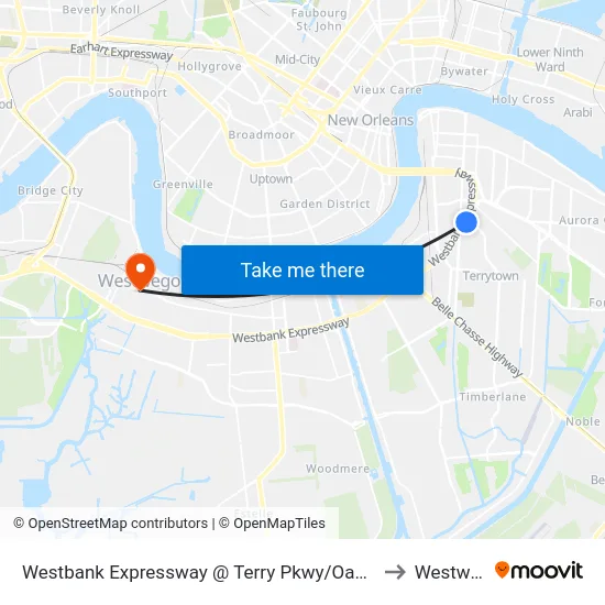 Westbank Expressway @ Terry Pkwy/Oakwood Mall to Westwego map