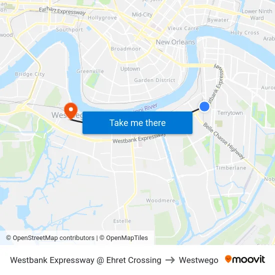 Westbank Expressway @ Ehret Crossing to Westwego map