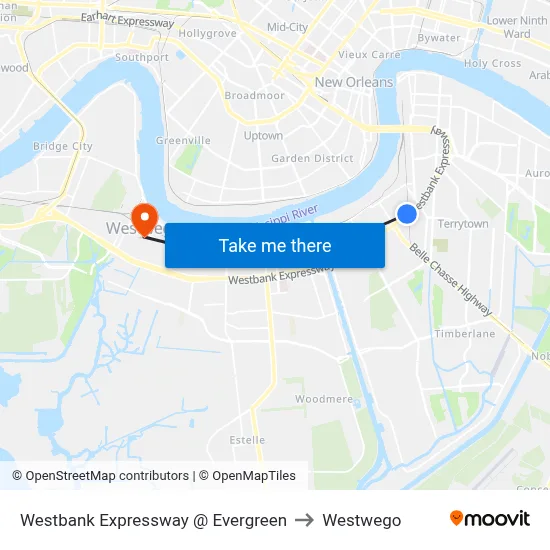 Westbank Expressway @ Evergreen to Westwego map