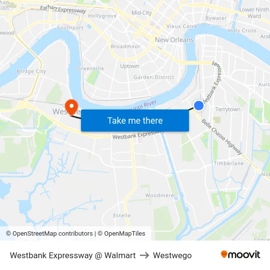 Westbank Expressway @ Walmart to Westwego map