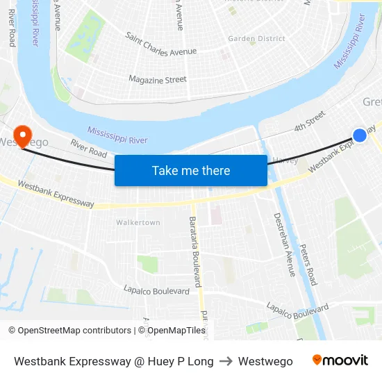 Westbank Expressway @ Huey P Long to Westwego map