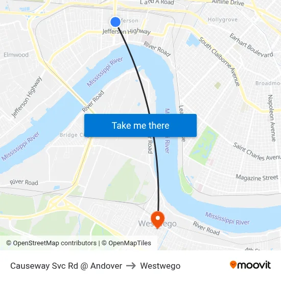 Causeway Svc Rd @ Andover to Westwego map