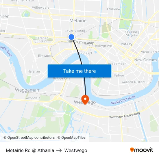 Metairie Rd @ Athania to Westwego map