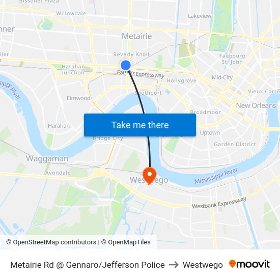 Metairie Rd @ Gennaro/Jefferson Police to Westwego map