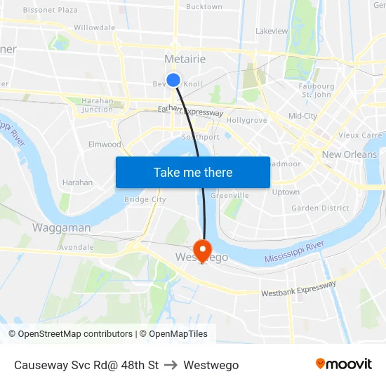 Causeway Svc Rd@ 48th St to Westwego map