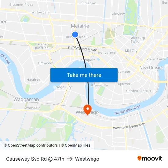 Causeway Svc Rd @ 47th to Westwego map