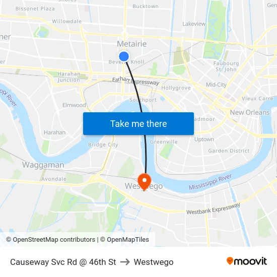 Causeway Svc Rd @ 46th St to Westwego map