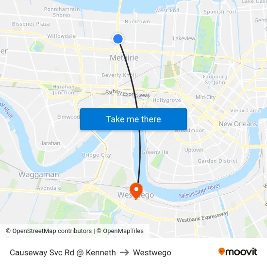 Causeway Svc Rd @ Kenneth to Westwego map