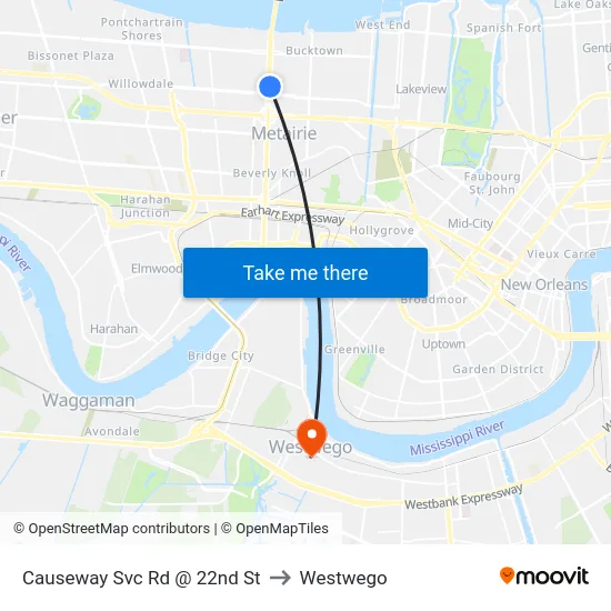 Causeway Svc Rd @ 22nd St to Westwego map